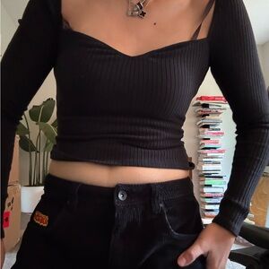 Reformation Black Ribbed Long Sleeve Top size M